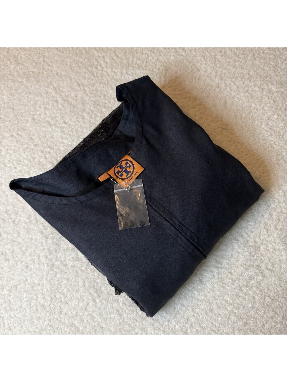 Tory Burch Women’s Size 14 Navy Sequin Shift Dress Short Sleeve Lined Cocktail
